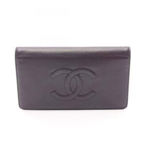 CHANEL Purple Leather Logo Wallet